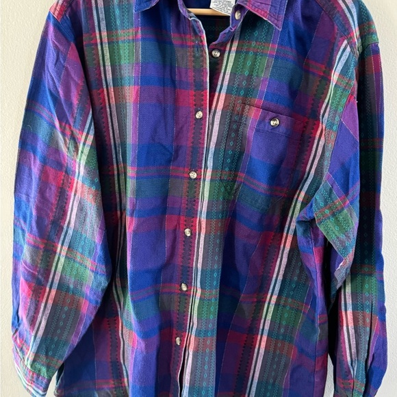 Vintage Cabin Creek Plaid Button Up Shirt Purple Green 100% Cotton Size XL - Picture 8 of 9